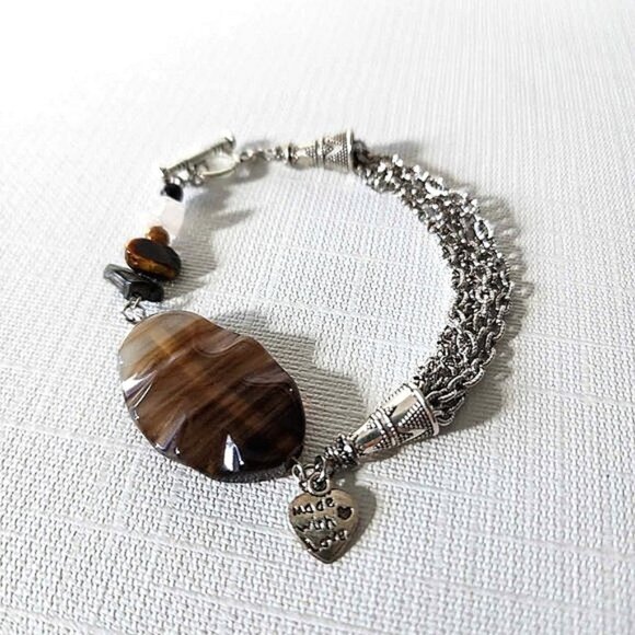 Agate & stainless steel bracelet - Picture 6 of 9
